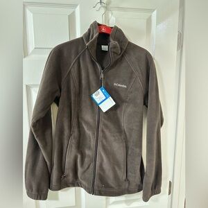 Columbia Fleece Women’s Jacket Small Full Length Zipper Brown Pockets New